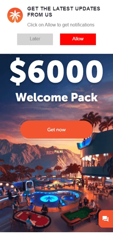 Rich Palms Casino home on a mobile device