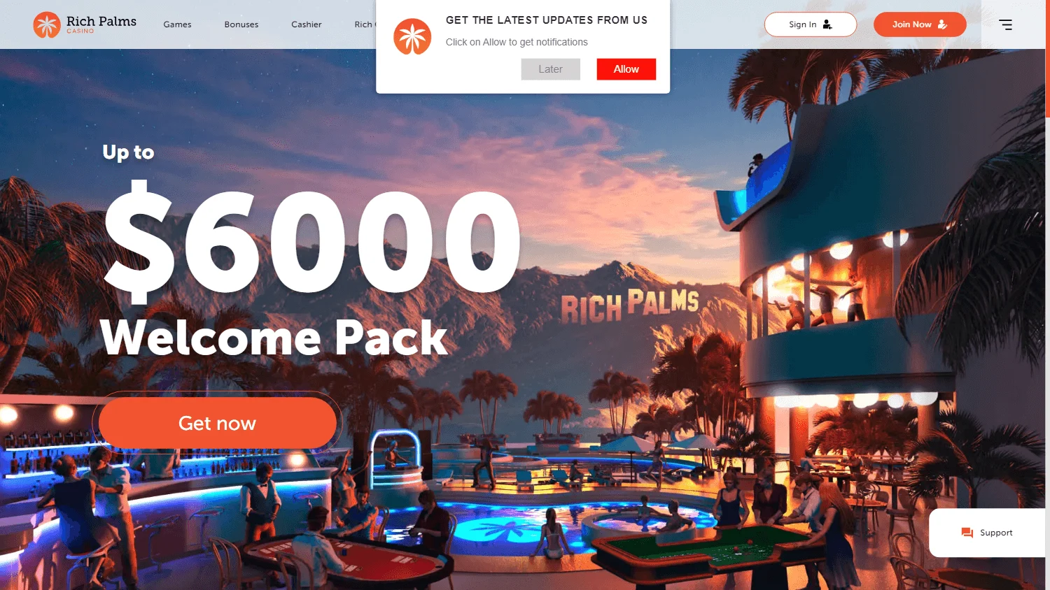 Rich Palms Casino home on desktop